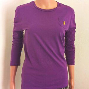 RALPH LAUREN Purple TEE - Crew Neck Quarter Sleeve - LARGE